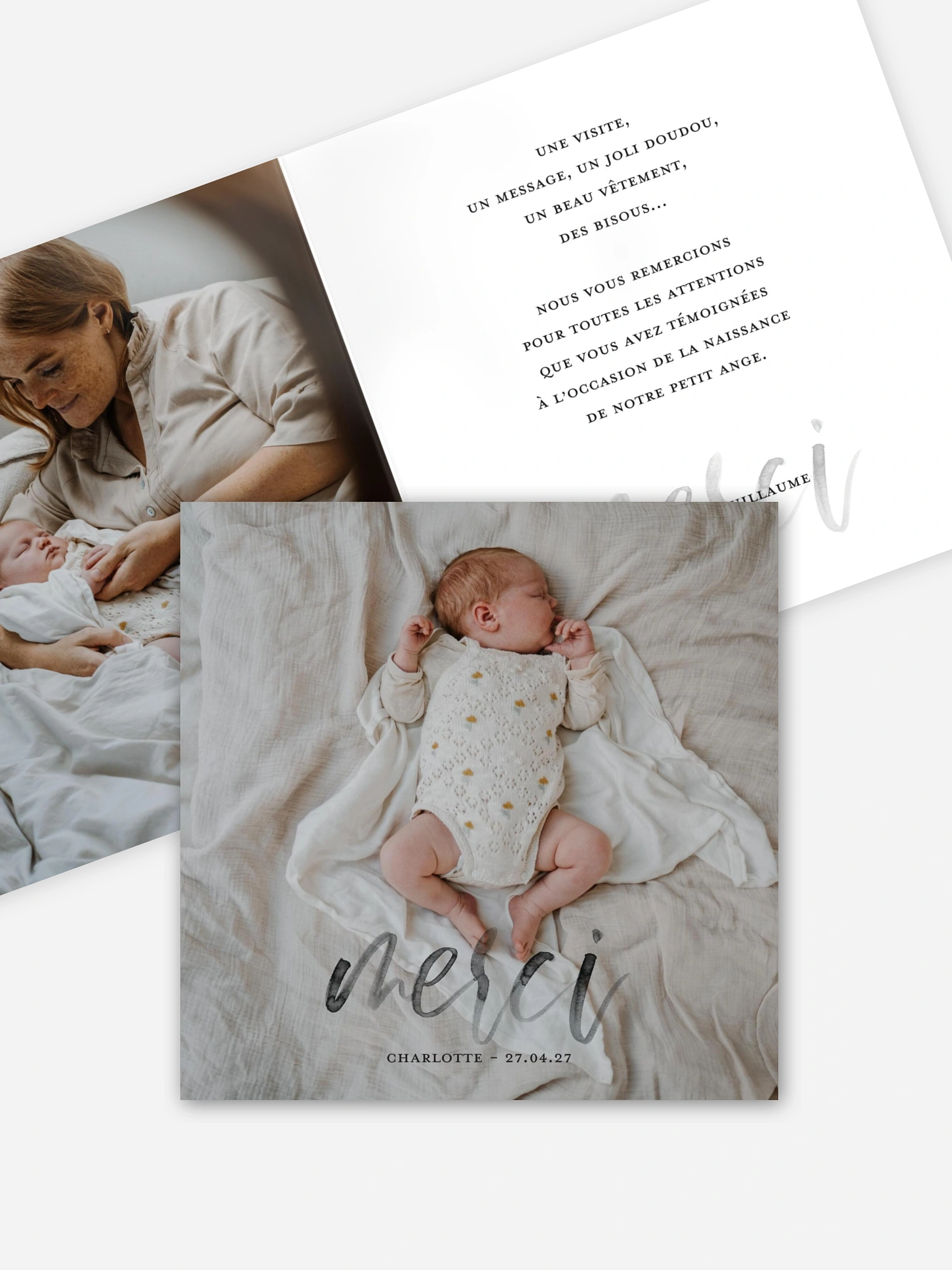 Carte remerciement naissance Doux merci