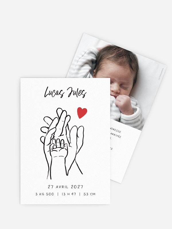 Faire-part naissance Mains enlacées