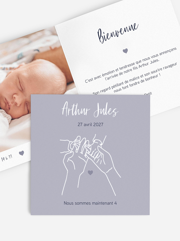 Faire-part naissance Mains de famille
