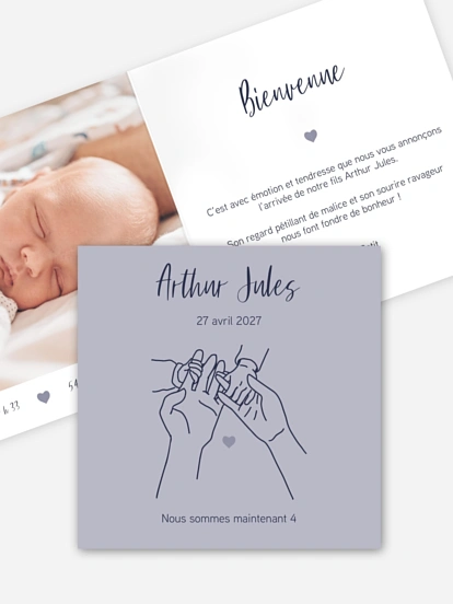 Faire-part naissance Mains de famille