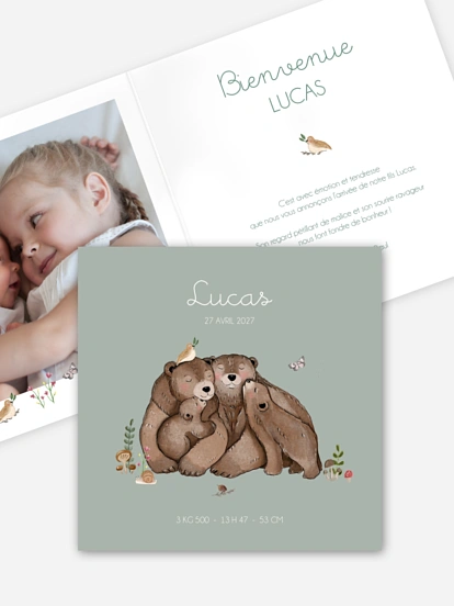 Faire-part naissance Famille ours