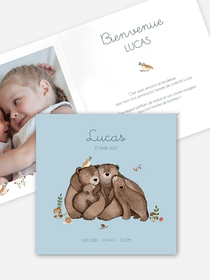 Faire-part naissance Famille ours