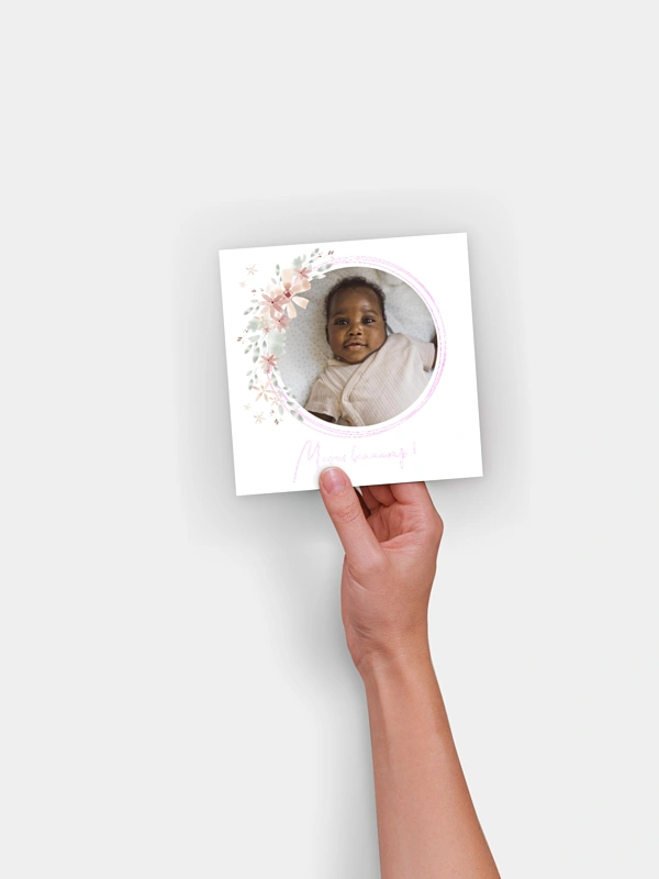Carte remerciement baptême Fleurs Roses