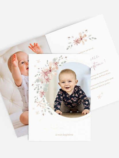 Faire-part baptême Fleurs Roses