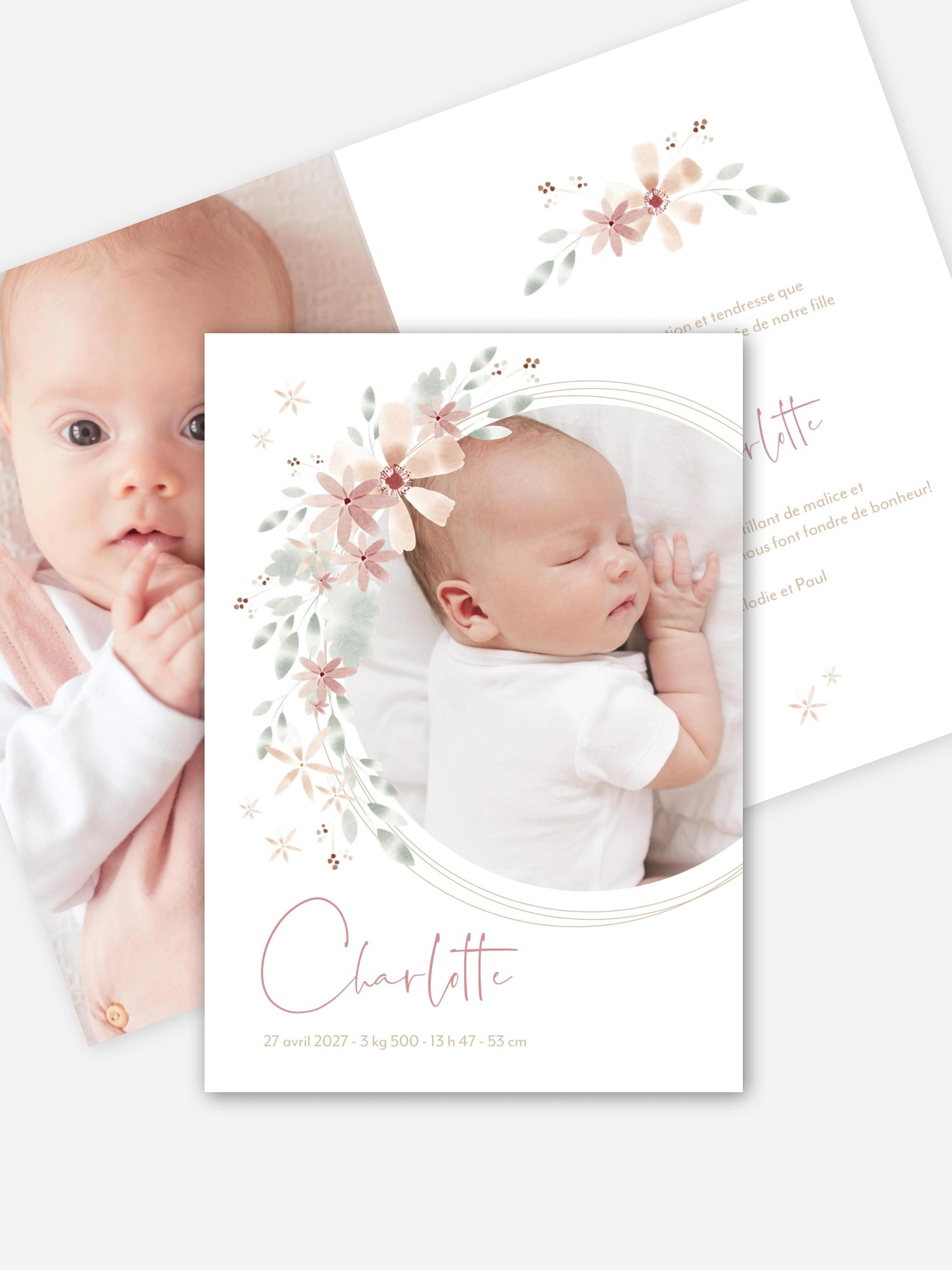 Faire-part naissance Fleurs Roses