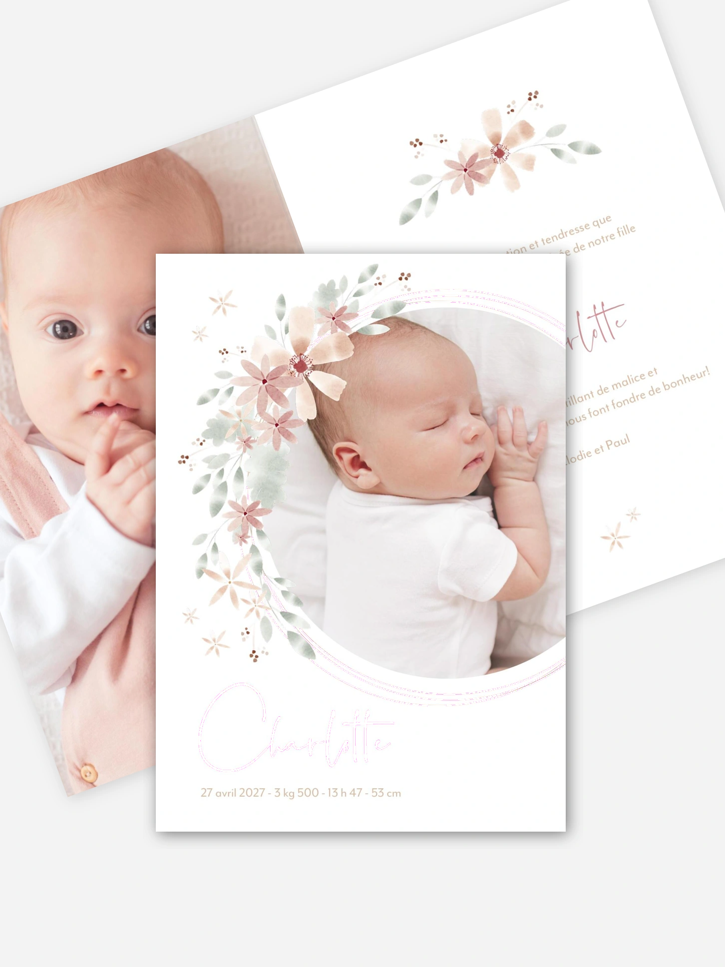 Faire-part naissance Fleurs Roses
