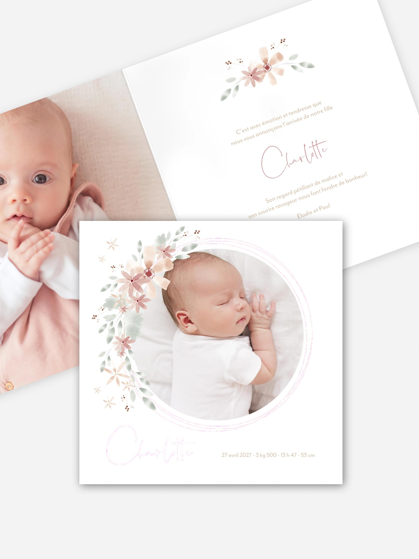 Faire-part naissance Fleurs Roses