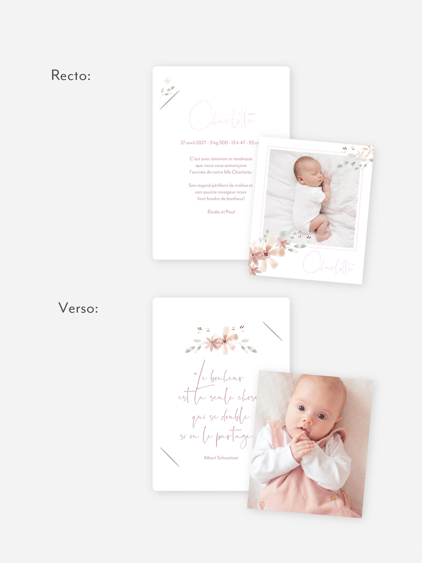 Faire-part naissance Fleurs Roses