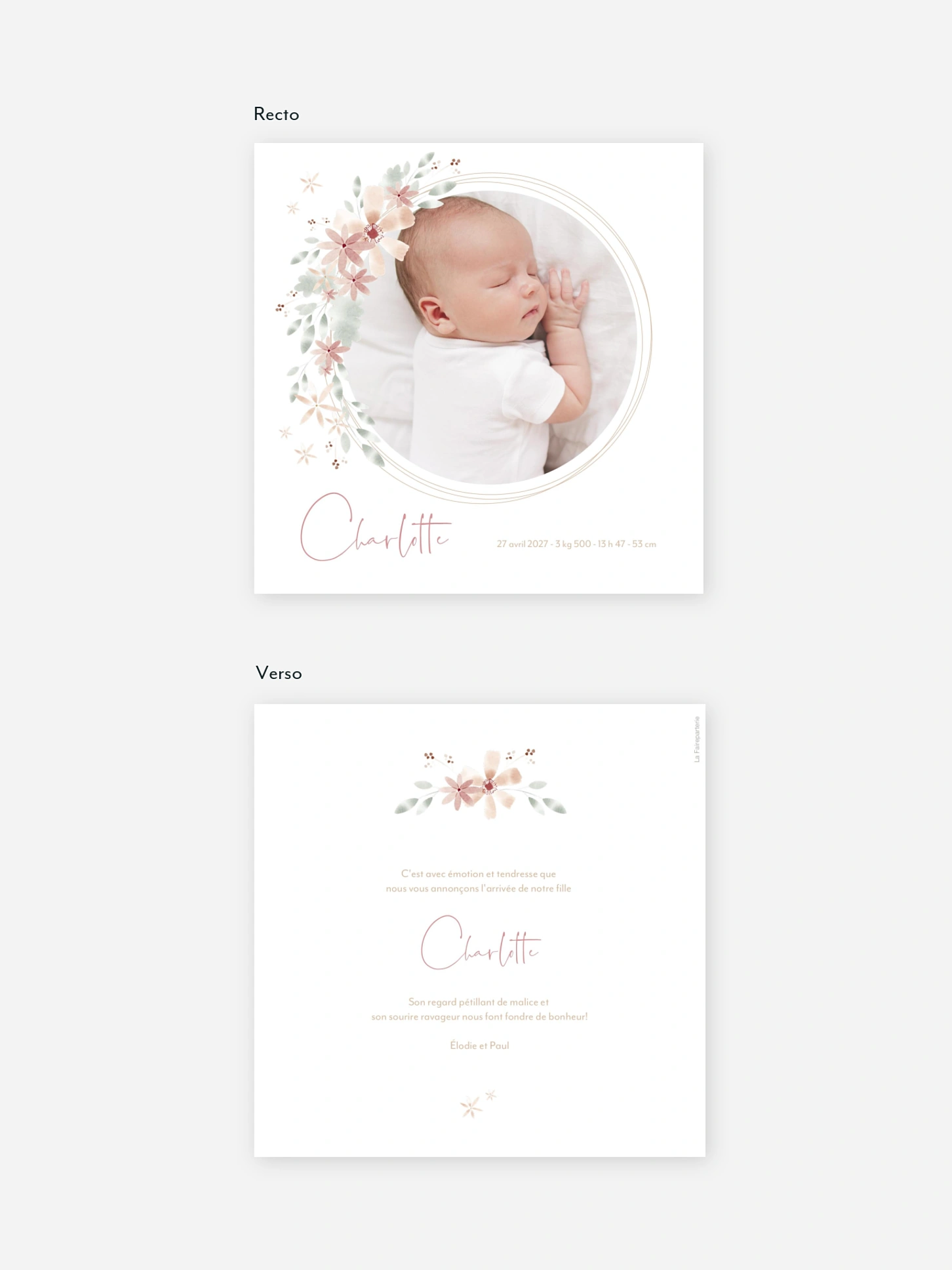 Faire-part naissance Fleurs Roses