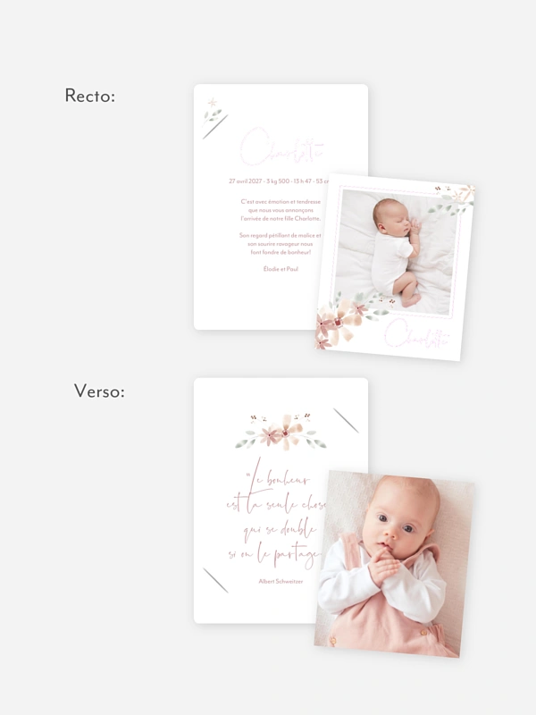 Faire-part naissance Fleurs Roses