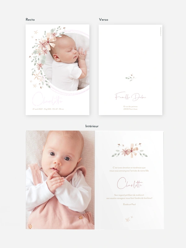 Faire-part naissance Fleurs Roses