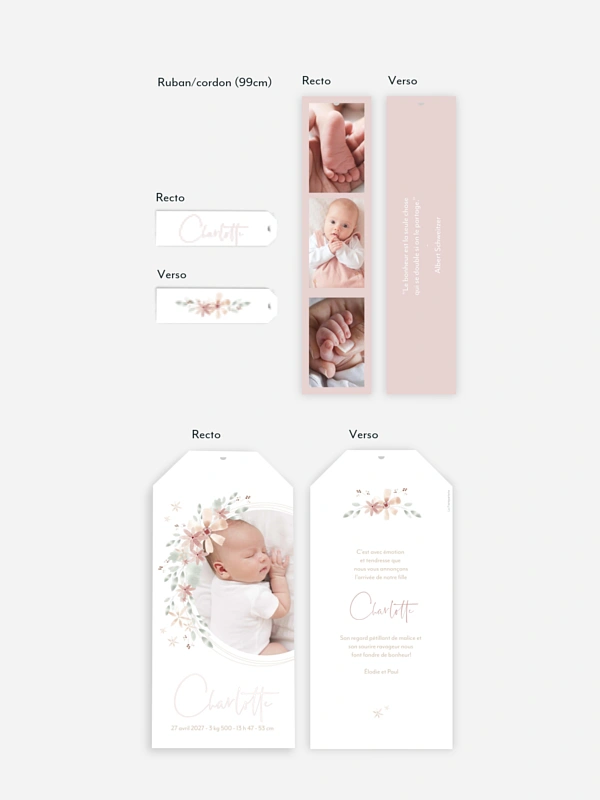 Faire-part naissance Fleurs Roses