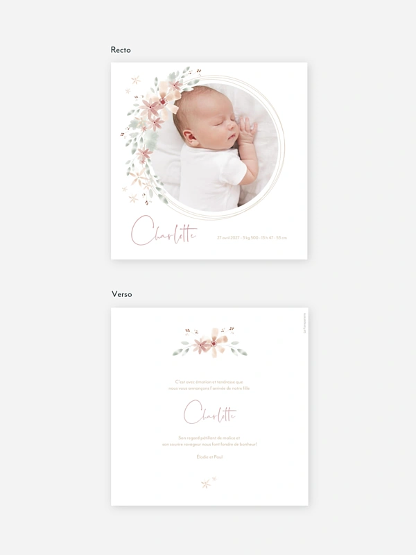 Faire-part naissance Fleurs Roses