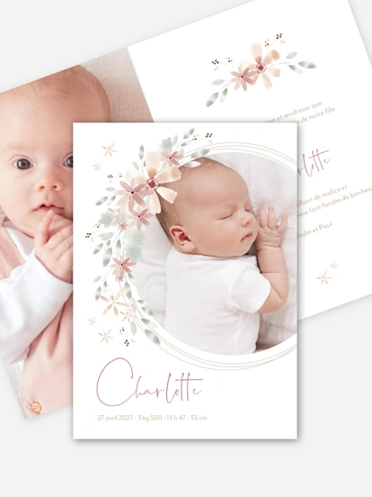 Faire-part naissance Fleurs Roses