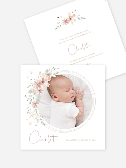 Faire-part naissance Fleurs Roses