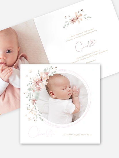Faire-part naissance Fleurs Roses
