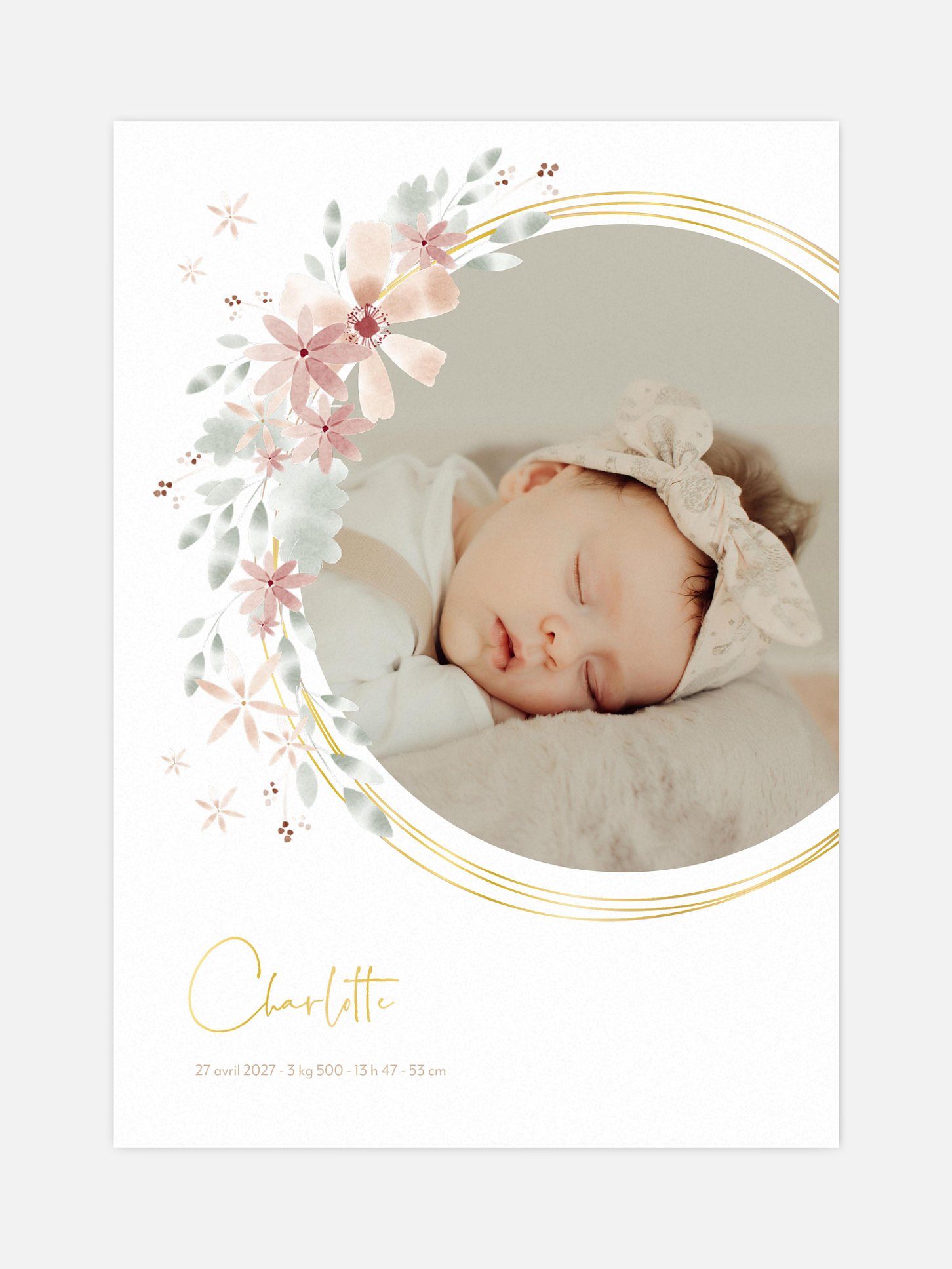 Affiche naissance Fleurs Roses