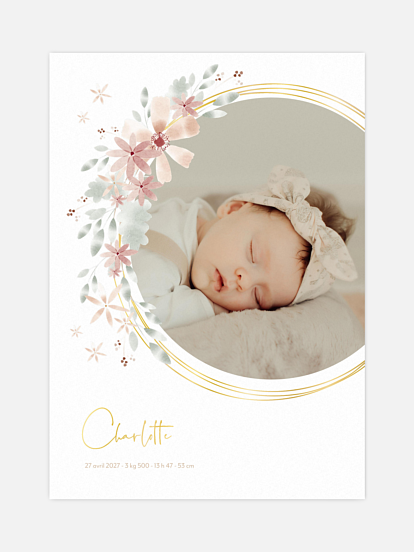Affiche naissance Fleurs Roses
