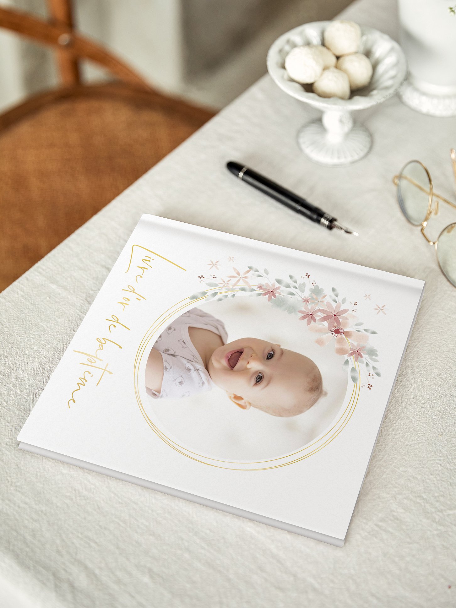 Livre d’or baptême Fleurs Roses