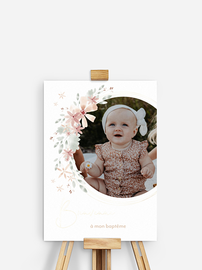 Poster bienvenue baptême Fleurs Roses