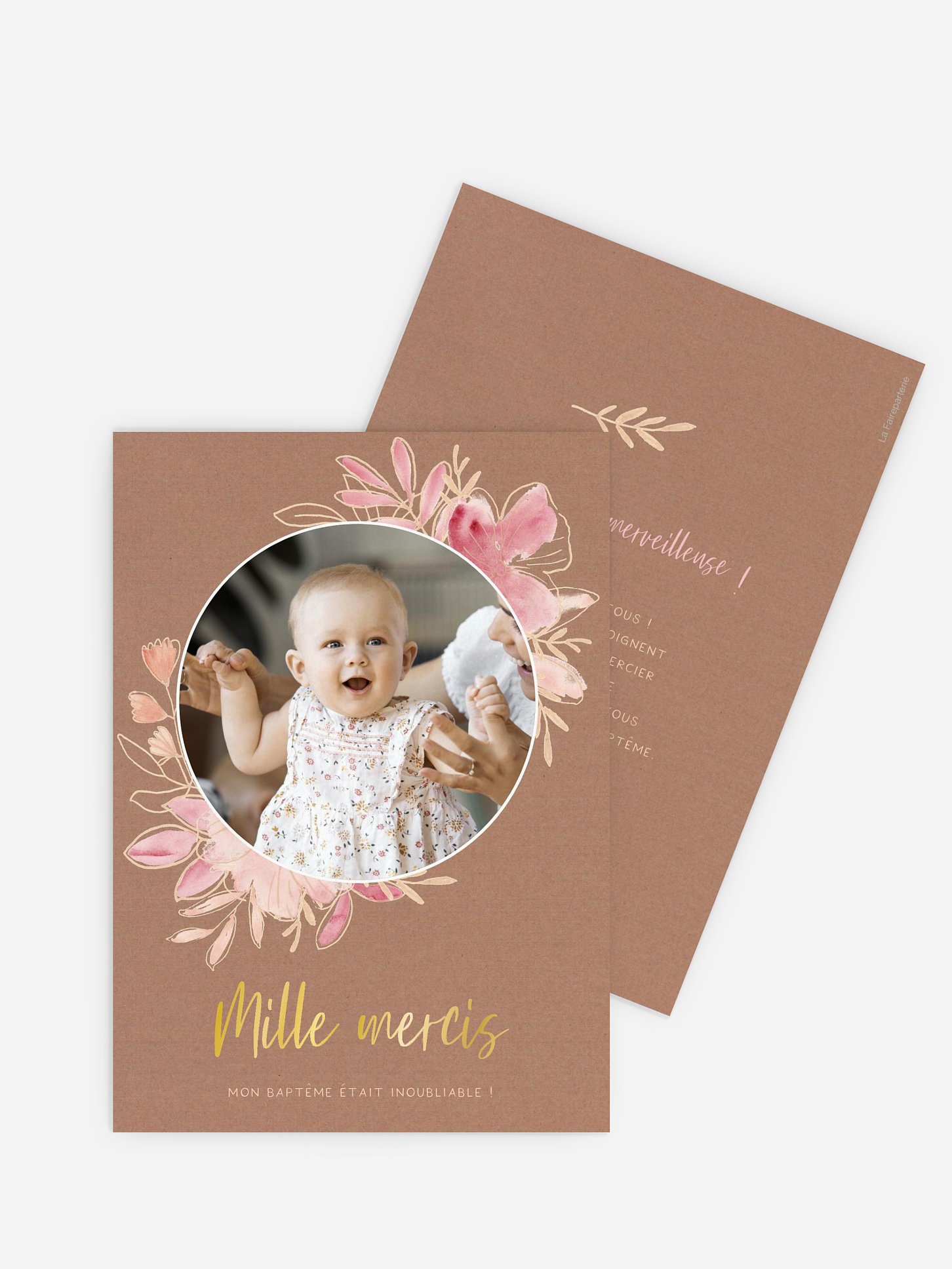 Carte remerciement baptême Couronne printanière