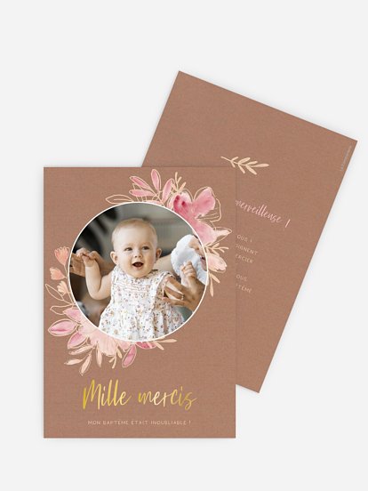Carte remerciement baptême Couronne printanière