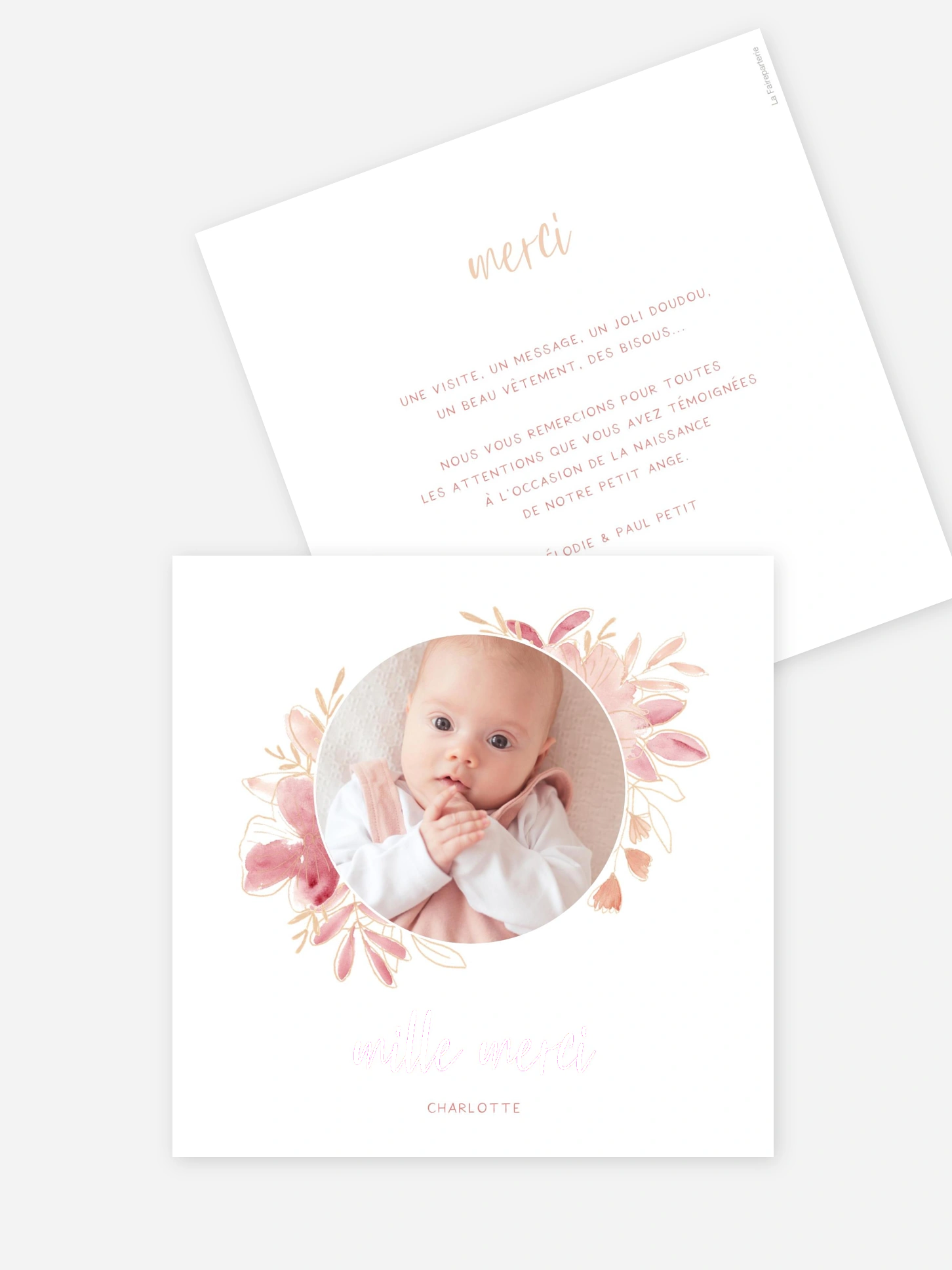Carte remerciement naissance Couronne printanière