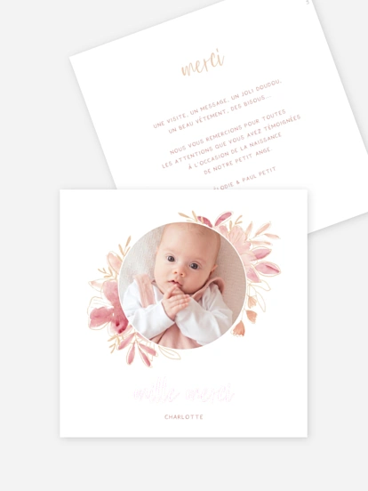 Carte remerciement naissance Couronne printanière