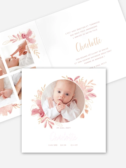 Faire-part naissance Couronne printanière