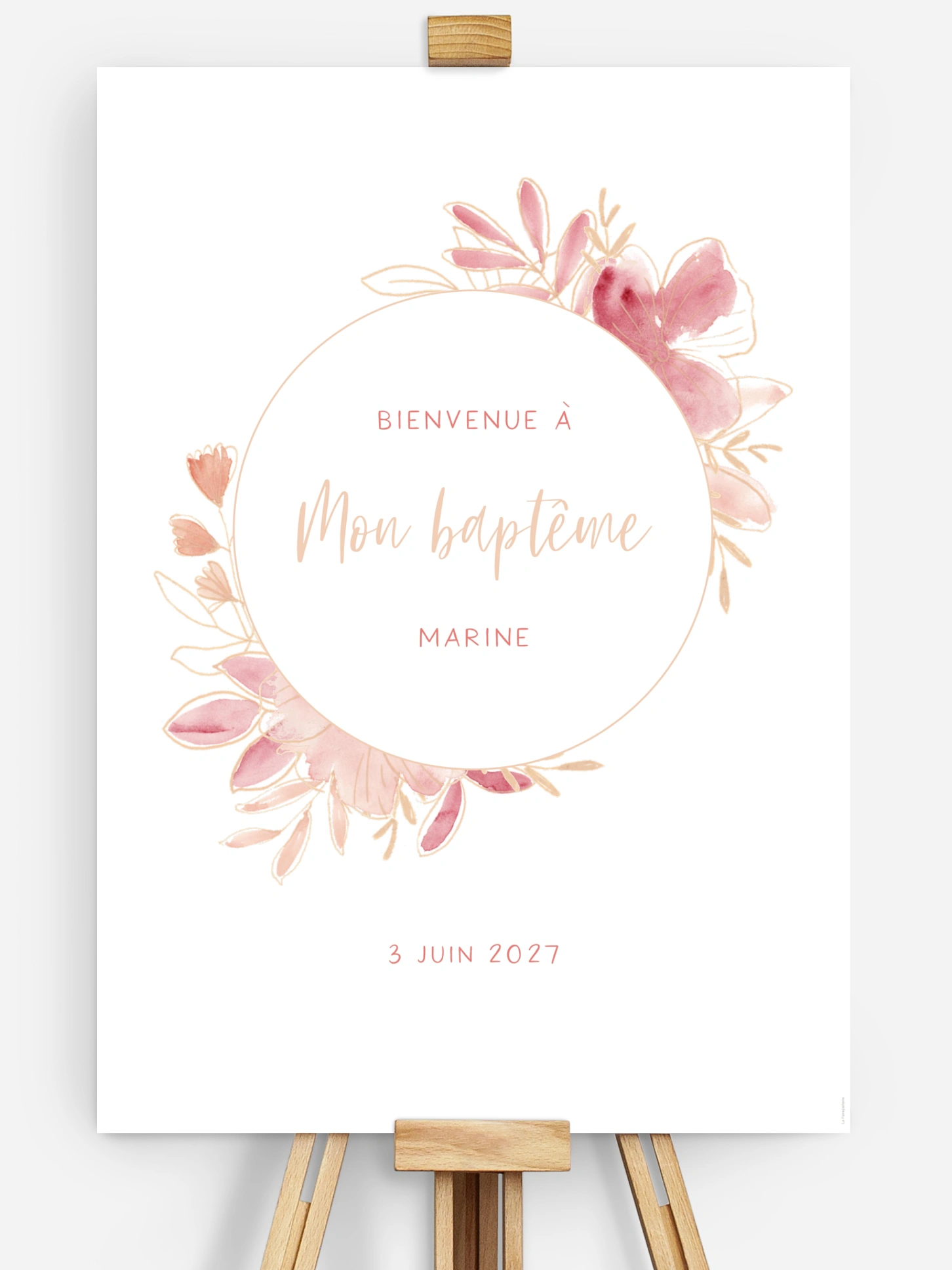 Poster bienvenue baptême Couronne printanière