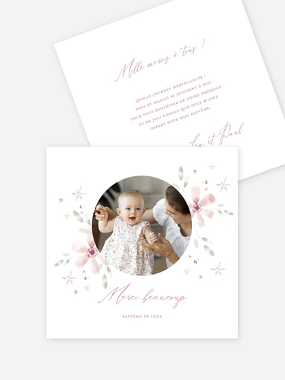 Carte remerciement baptême Rosé Love
