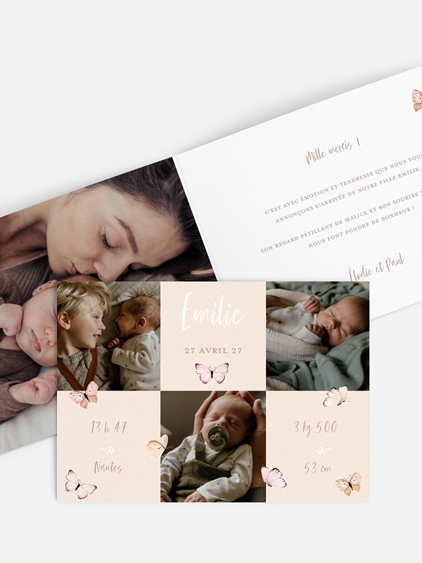 Faire-part naissance Petits papillons