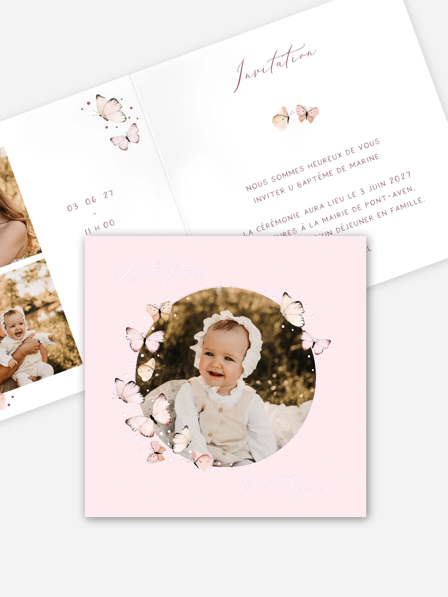 Faire-part baptême Doux papillons