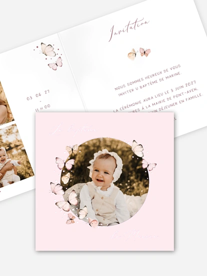 Faire-part baptême Doux papillons
