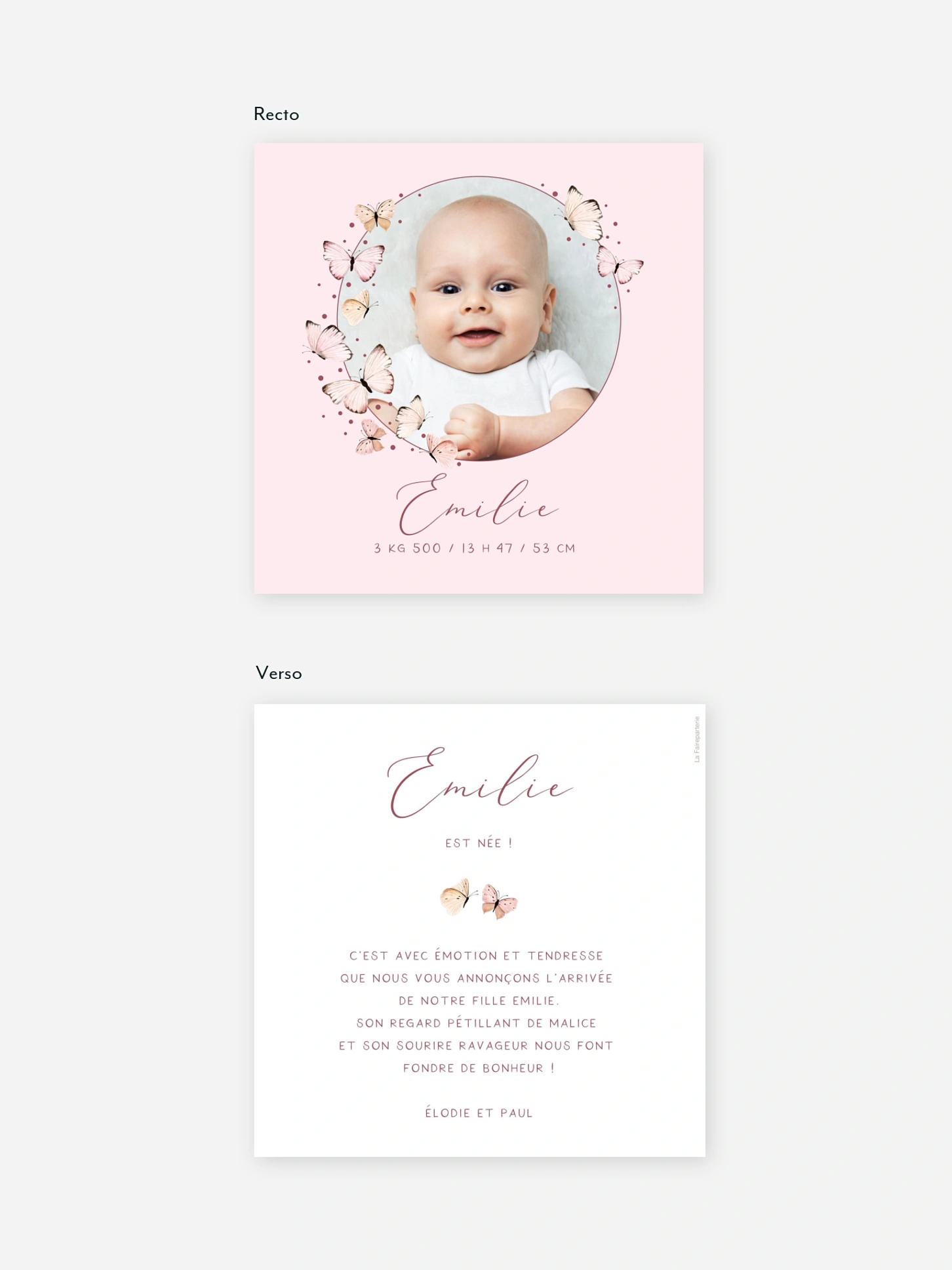 Faire-part naissance Doux papillons