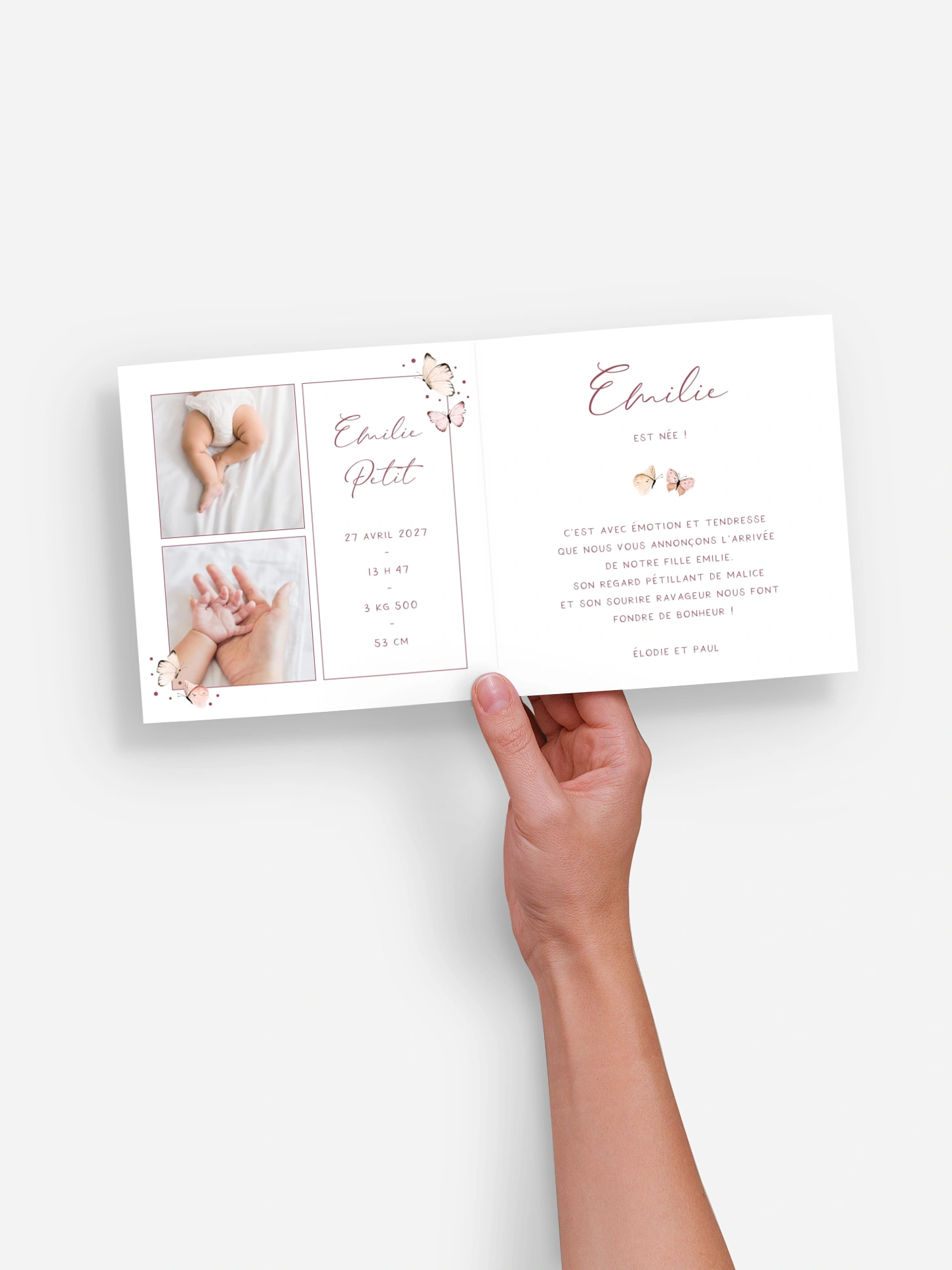 Faire-part naissance Doux papillons