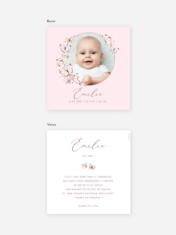 Faire-part naissance Doux papillons