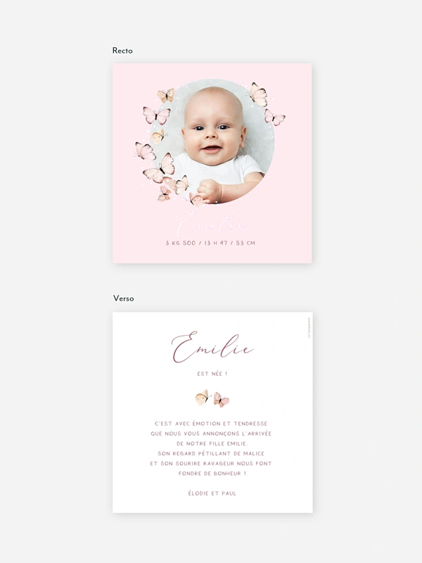 Faire-part naissance Doux papillons