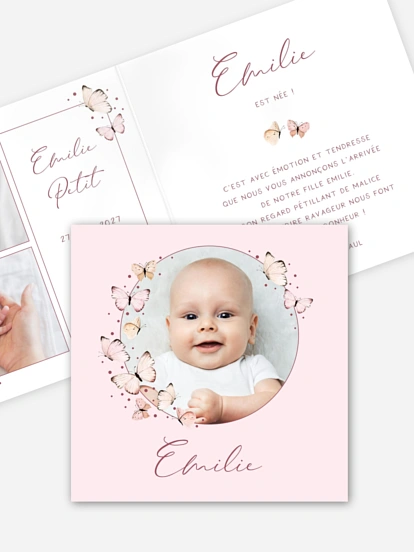 Faire-part naissance Doux papillons