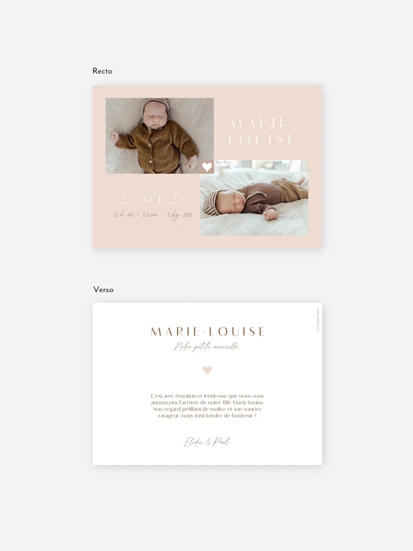 Faire-part naissance Cœur en Or