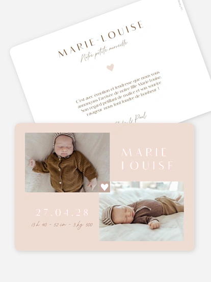 Faire-part naissance Cœur en Or