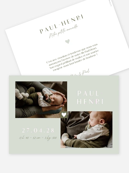 Faire-part naissance Cœur en Or