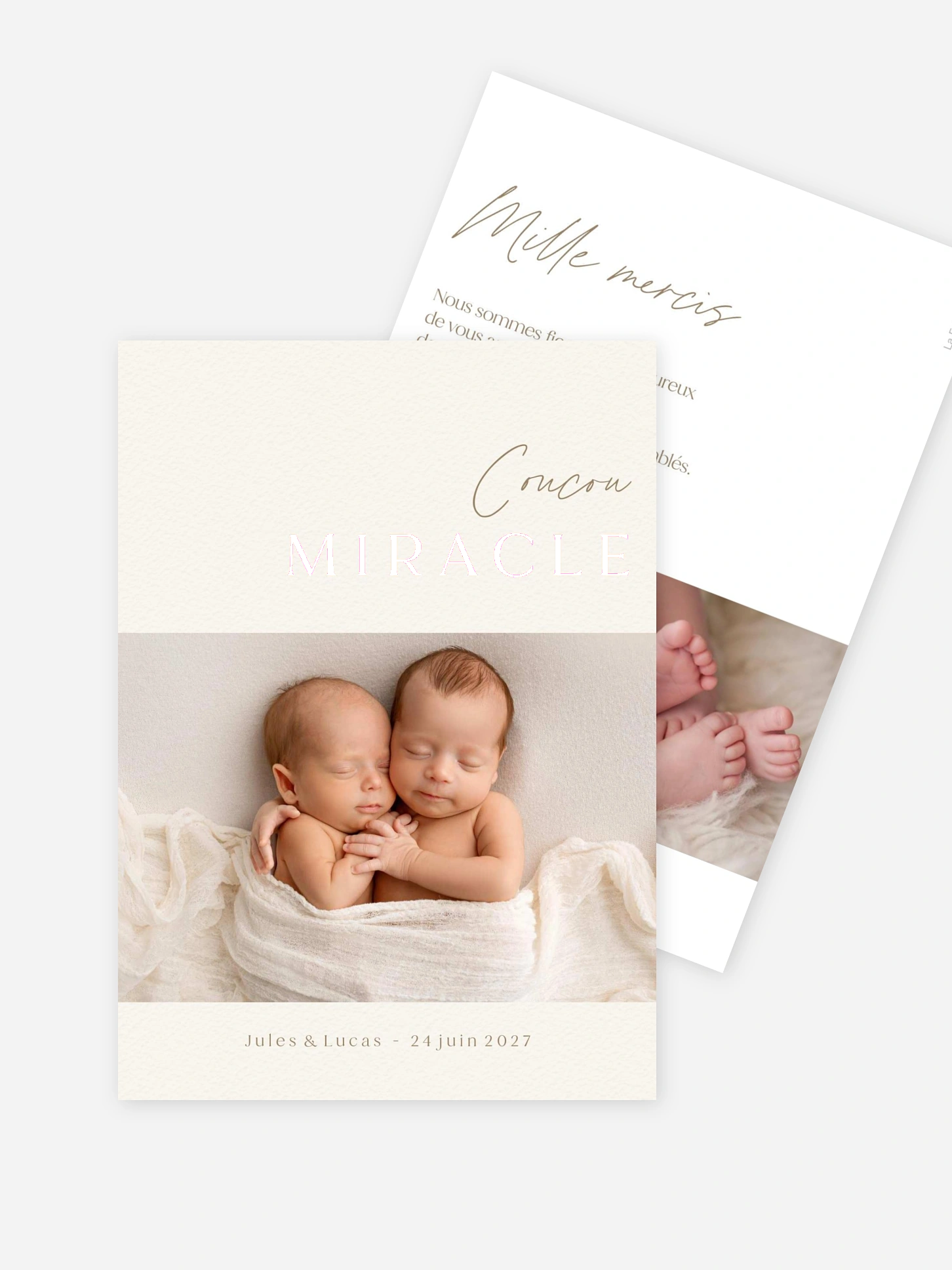 Faire-part naissance jumeaux Premier coucou