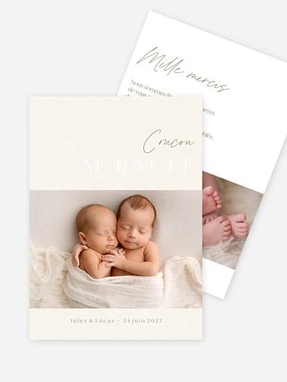 Faire-part naissance jumeaux Premier coucou