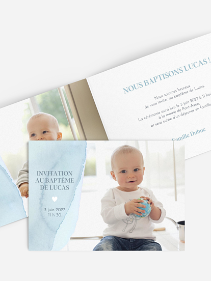 Faire-part baptême Tracé en aquarelle