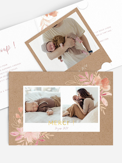 Carte remerciement naissance Enfant de fleur