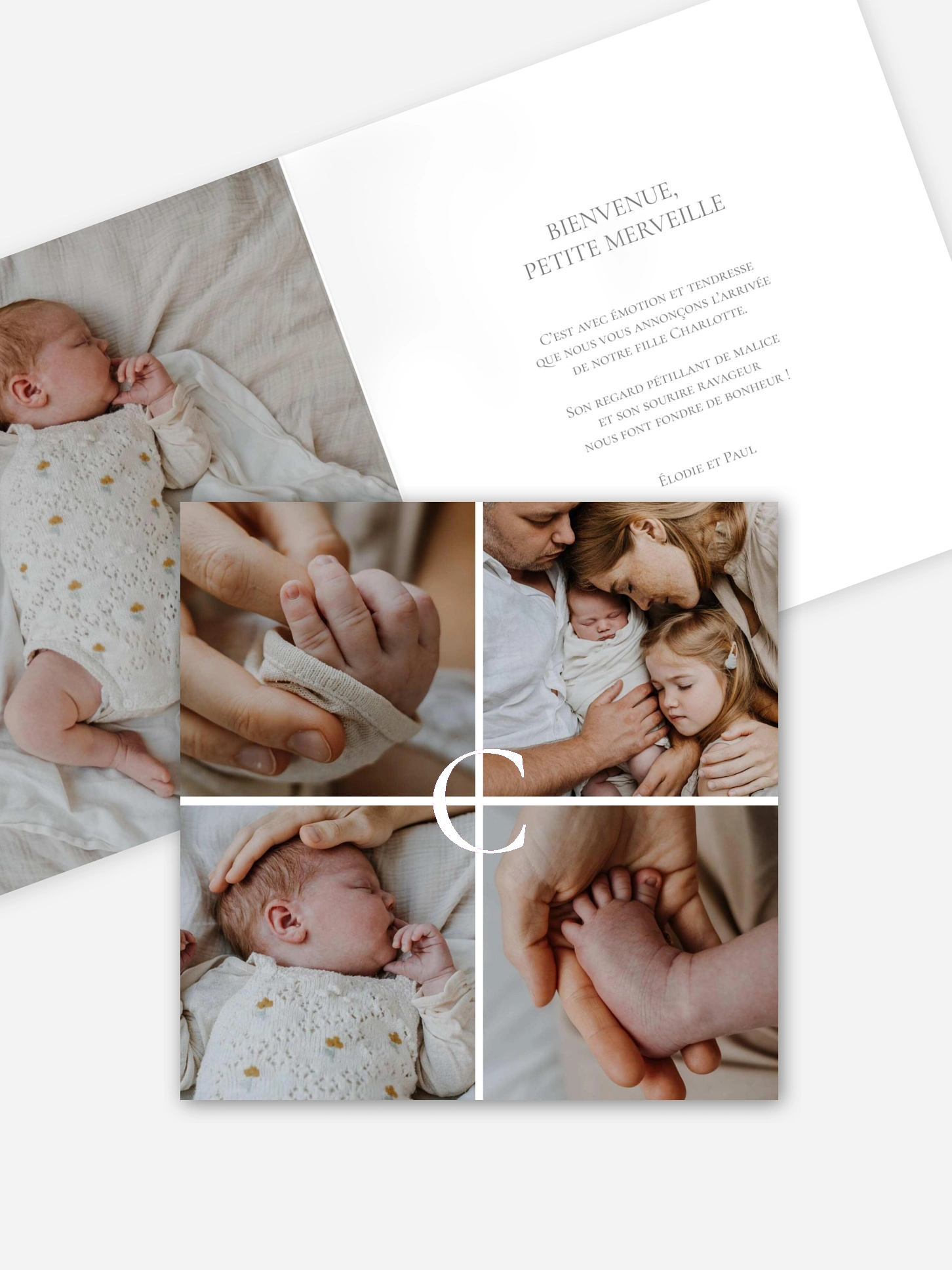 Faire-part naissance Initiale dorée