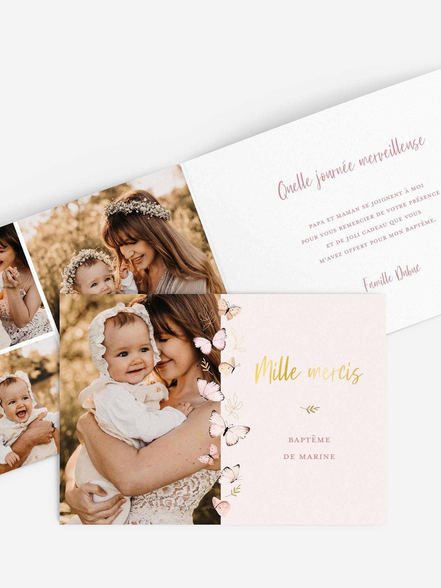 Carte remerciement baptême Petits papillons 2