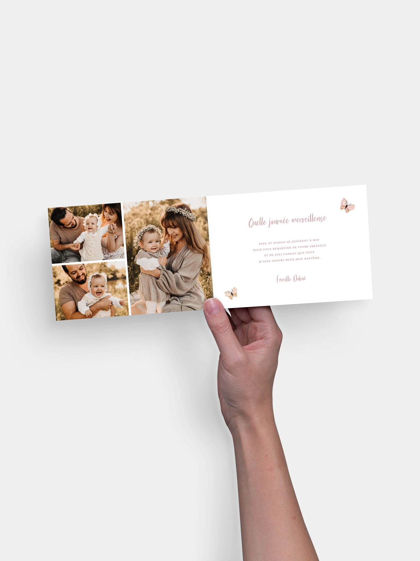 Carte remerciement baptême Petits papillons 2