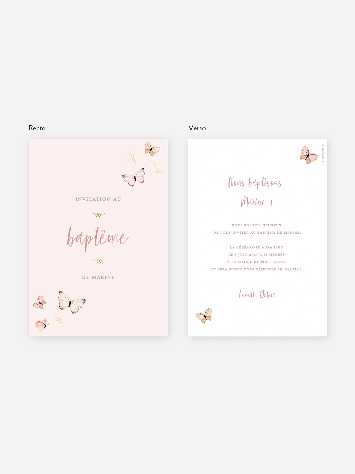 Faire-part baptême Petits papillons 2
